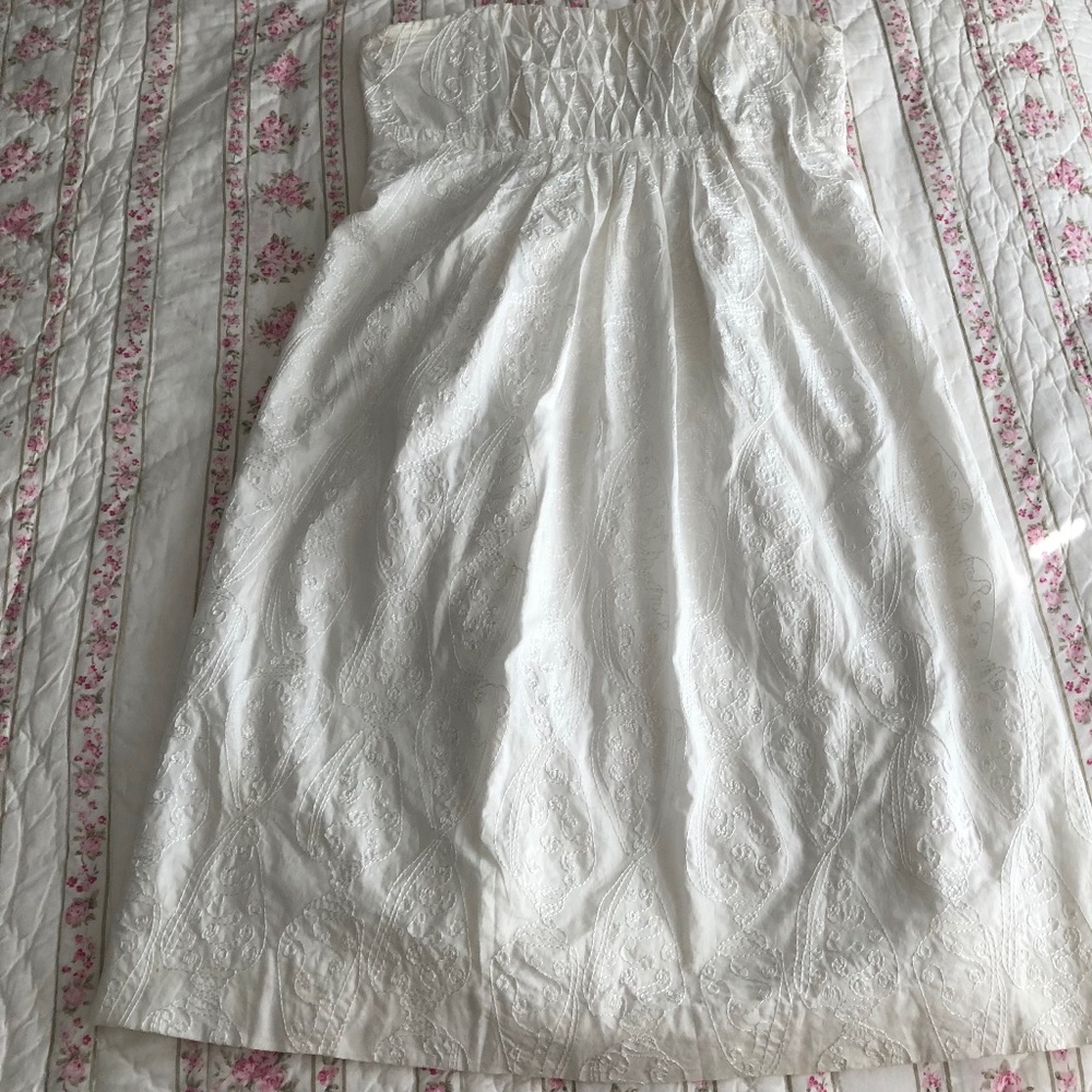Lilly Pulitzer strapless dress, white on white embroidery, size 2